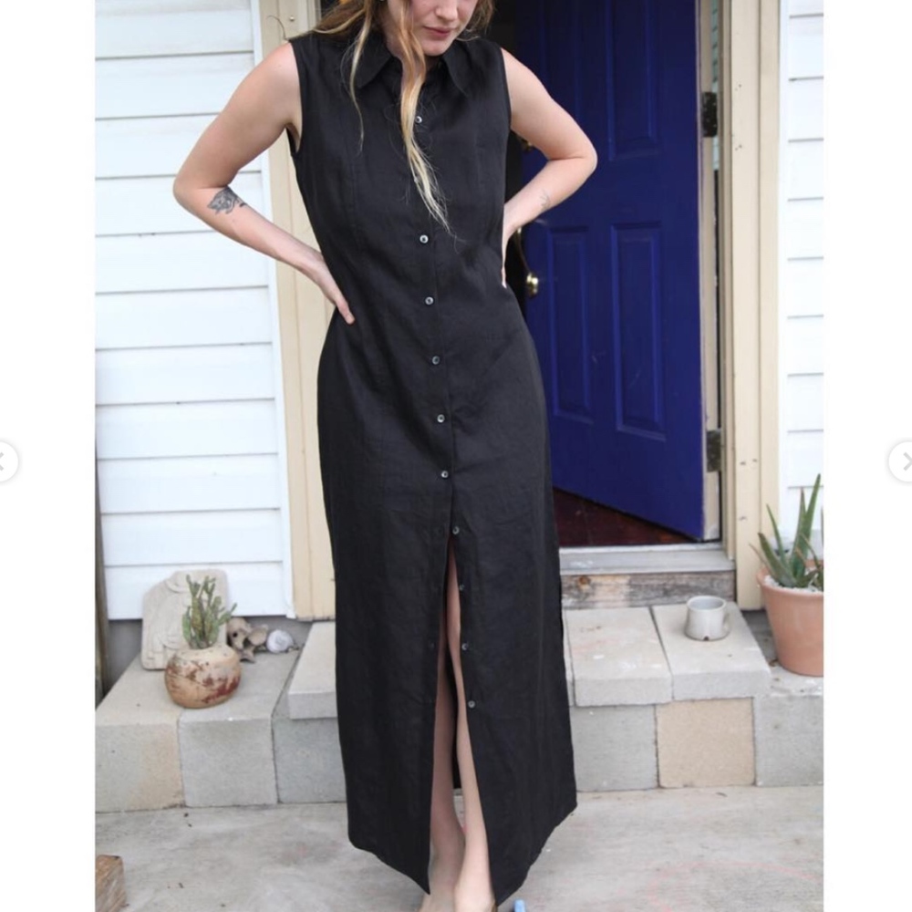 Vintage Harold's Linen Shirt Dress - Black